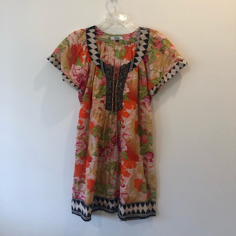 Floral Boho Dress With Bead Detail